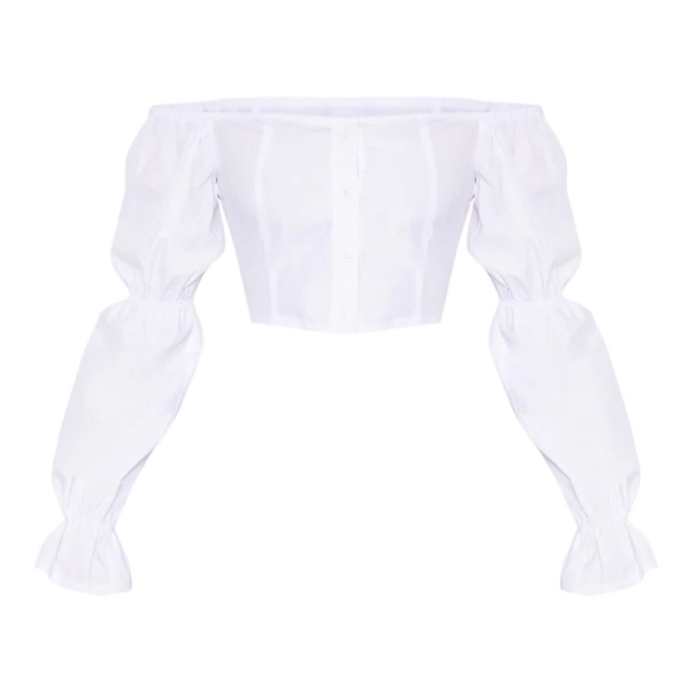 White long sleeve puff crop top